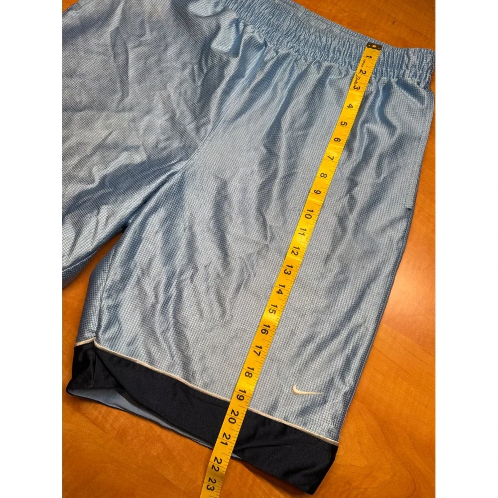 Y2K Nike Mens Basketball Shorts Light Blue Navy Trim Dazzle Athletic Size Large